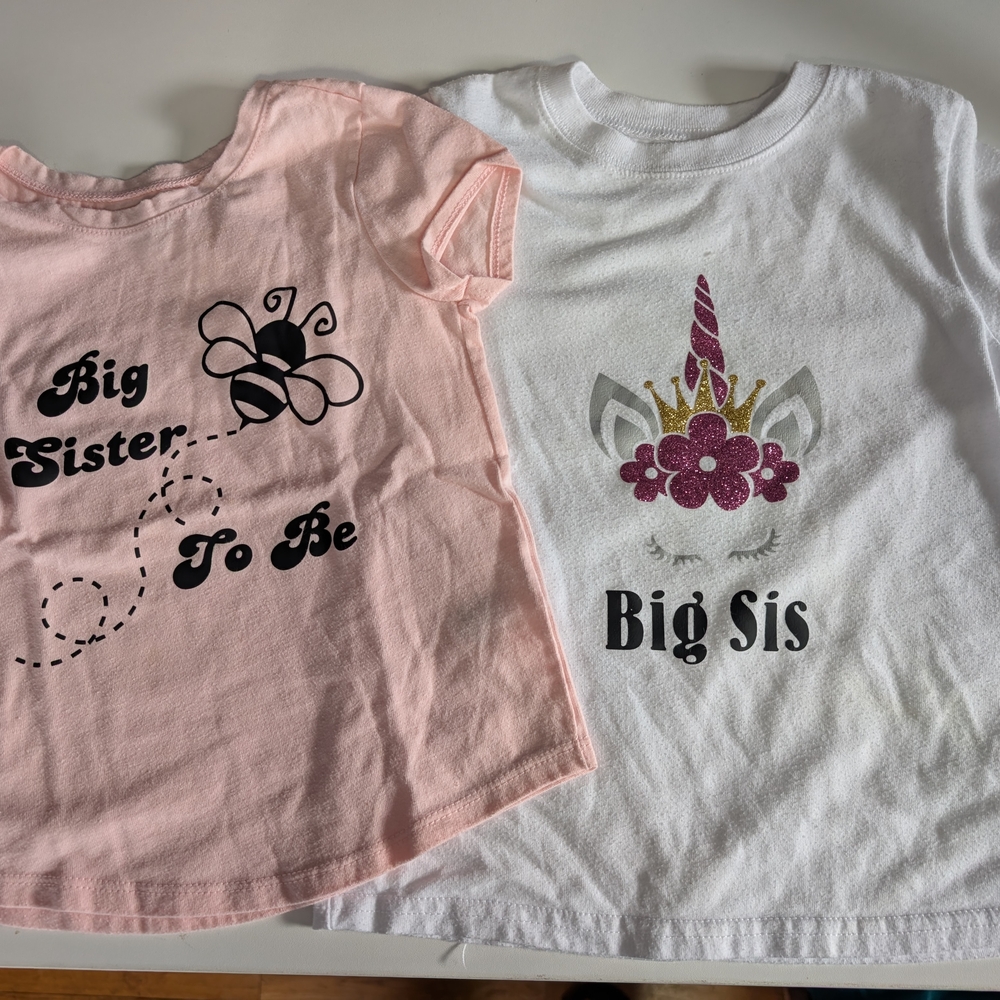 Big Sister T-Shirt Set in Pink and White
